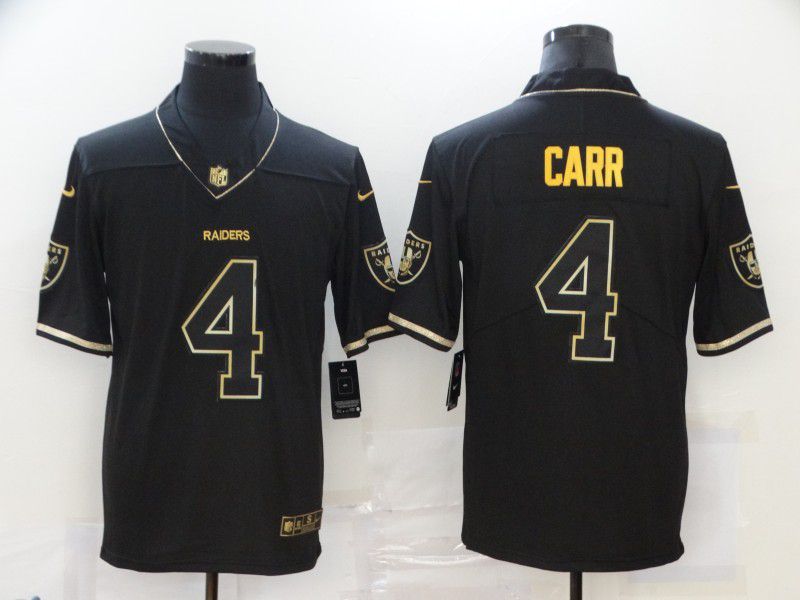 Men Oakland Raiders #4 Carr Black Retro gold lettering 2020 Nike NFL Jersey->oakland raiders->NFL Jersey